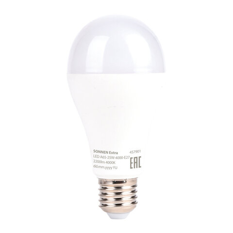 Лампа светодиодная SONNEN EXTRA 25 (200) Вт Е27 груша нейтральный белый LED A65-25W-4000-Е27, 457901