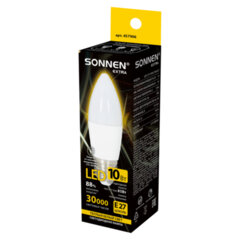 Лампа светодиодная SONNEN EXTRA, 10 (85) Вт, Е27, свеча, теплый белый, 30000 ч, LED C37-10W-2700-Е27, 457906