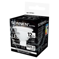 Лампа светодиодная SONNEN EXTRA, 12 (110) Вт, GU5.3, софит, нейтральный белый, 30000 ч, LED MR16-GU5.3-12W-4000, 457921