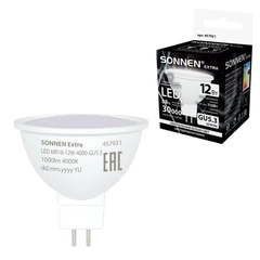 Лампа светодиодная SONNEN EXTRA, 12 (110) Вт, GU5.3, софит, нейтральный белый, 30000 ч, LED MR16-GU5.3-12W-4000, 457921