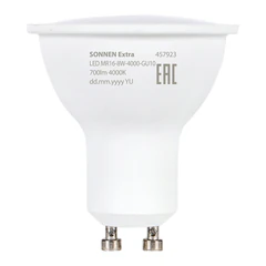 Лампа светодиодная SONNEN EXTRA, 8 (70) Вт, GU10, софит, нейтральный белый, 30000 ч, LED MR16-GU10-8W-4000, 457923