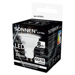 Лампа светодиодная SONNEN EXTRA, 8 (70) Вт, GU10, софит, нейтральный белый, 30000 ч, LED MR16-GU10-8W-4000, 457923