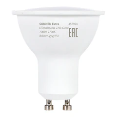 Лампа светодиодная SONNEN EXTRA, 8 (70) Вт, GU10, софит, теплый белый, 30000 ч, LED MR16-GU10-8W-2700, 457924