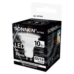 Лампа светодиодная SONNEN EXTRA, 10 (90) Вт, GU10, софит, нейтральный белый, 30000 ч, LED MR16-GU10-10W-4000, 457925