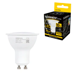 Лампа светодиодная SONNEN EXTRA, 10 (90) Вт, GU10, софит, теплый белый, 30000 ч, LED MR16-GU10-10W-2700, 457926