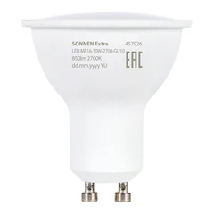 Лампа светодиодная SONNEN EXTRA, 10 (90) Вт, GU10, софит, теплый белый, 30000 ч, LED MR16-GU10-10W-2700, 457926