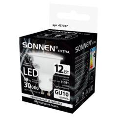 Лампа светодиодная SONNEN EXTRA, 12 (110) Вт, GU10, софит, нейтральный белый, 30000 ч, LED MR16-GU10-12W-4000, 457927