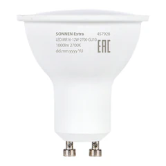 Лампа светодиодная SONNEN EXTRA, 12 (110) Вт, GU10, софит, теплый белый, 30000 ч, LED MR16-GU10-12W-2700, 457928
