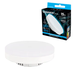 Лампа светодиодная SONNEN EXTRA, 15 (130) Вт, GX53, таблетка, холодный белый, 30000 ч, LED 15W-6500-GX53, 457936
