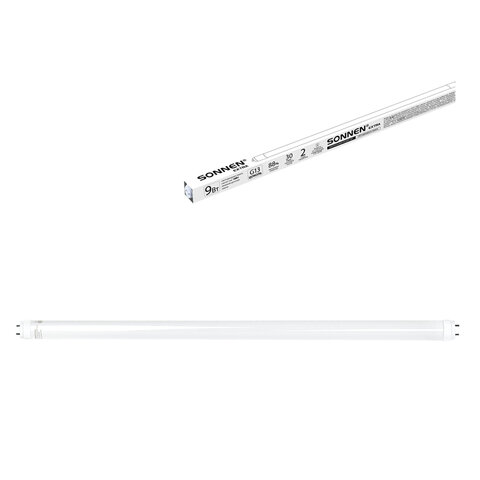 Лампа-трубка светодиодная SONNEN EXTRA, 9 (18) Вт, G13, 30000 ч, 60 см, нейтральный белый, LED T8-9W-4000-G13, 457937