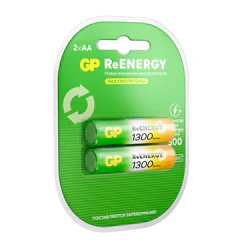 Батарейки аккумуляторные GP ReEnergy Ni-Mh пальчиковые КОМПЛЕКТ 2 шт., AA (HR6), 1300 mAh, 130AAHCRGY
