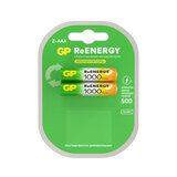 Батарейки аккумуляторные GP ReEnergy Ni-Mh мизинчиковые КОМПЛЕКТ 2 шт., ААА (HR03), 950 mAh, 100AAAHCRGY