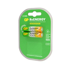 Батарейки аккумуляторные GP ReEnergy Ni-Mh мизинчиковые КОМПЛЕКТ 2 шт., ААА (HR03), 950 mAh, 100AAAHCRGY