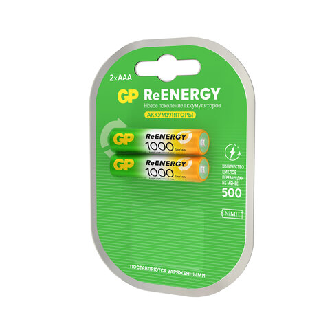 Батарейки аккумуляторные GP ReEnergy Ni-Mh мизинчиковые КОМПЛЕКТ 2 шт ААА (HR03) 950 mAh 100AAAHCRGY