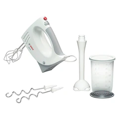 Миксер BOSCH MFQ 3540, 450 Вт, 5 скоростей, 2 венчика, 2 крюка для теста, стакан, белый