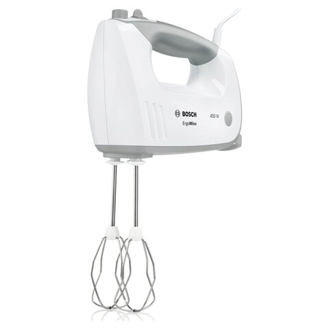 Миксер BOSCH MFQ 36480, 450 Вт, 5 скоростей, 6 насадок, стакан, белый, MFQ36480
