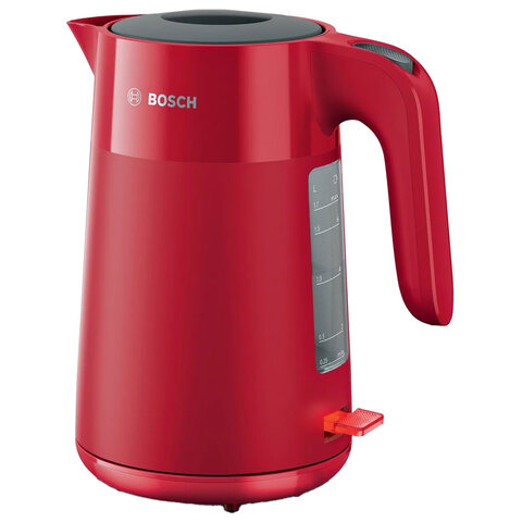 Чайник BOSCH TWK 2M164, 1,7 л, 2400 Вт, закрытый нагревательный элемент, пластик, красный