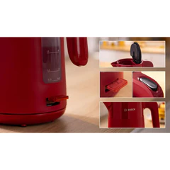 Чайник BOSCH TWK 2M164, 1,7 л, 2400 Вт, закрытый нагревательный элемент, пластик, красный