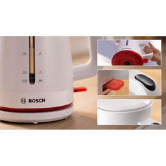 Чайник BOSCH TWK3M121, 1,7 л, 2400 Вт, закрытый нагревательный элемент, пластик, белый