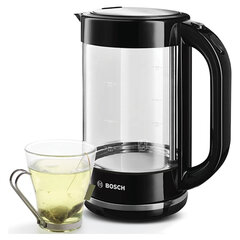 Чайник BOSCH TWK70B03, 1,7 л, 2400 Вт, закрытый нагревательный элемент, стекло, черный