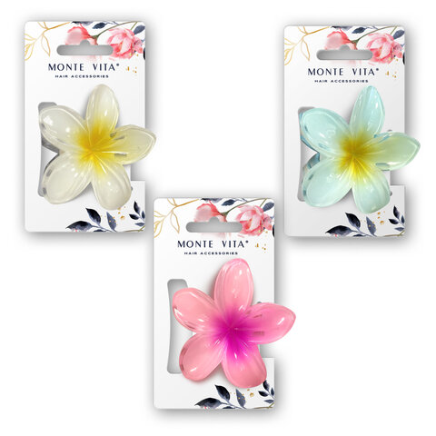 Краб для волос "Гавайский цветок" 8см, глянцевый, АССОРТИ MONTE VITA код 1С, 458817