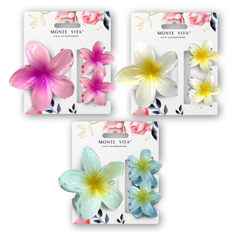 Краб для волос НАБОР 3 шт. "Гавайский цветок" 8см.,4см.,4 см., глянцевый, АССОРТИ MON, 458818