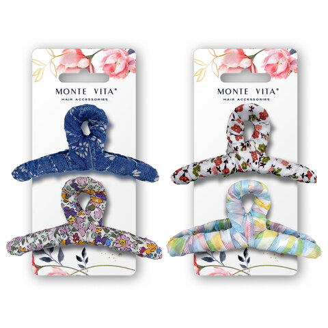 Крабы для волос, НАБОР 2 шт., 9 см, с тканью, ассорти, MONTE VITA (МОНТЕ ВИТА), 458819