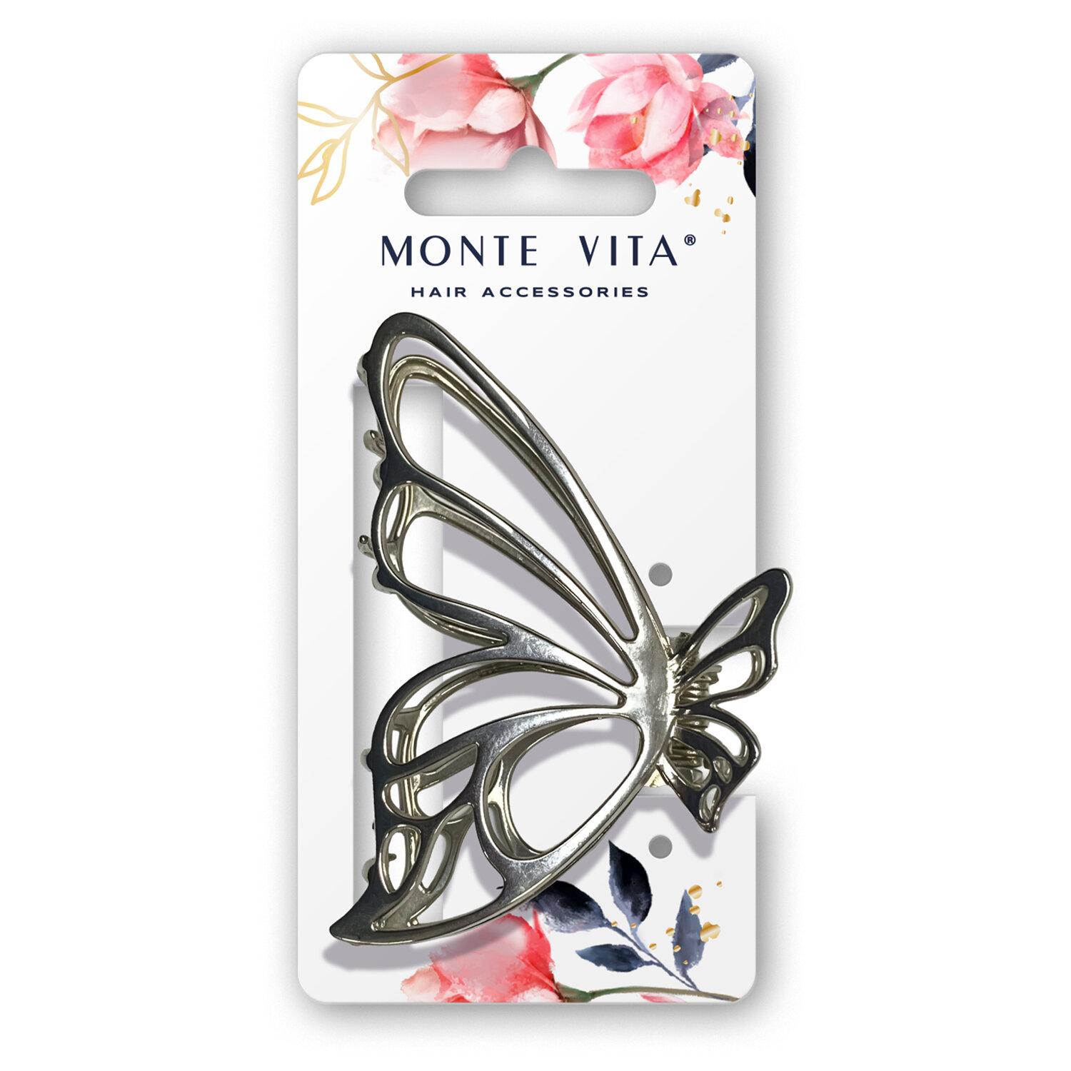 Краб для волос, 7,5 см, серебристый, MONTE VITA (МОНТЕ ВИТА), 458821