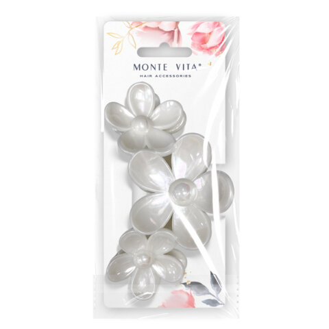 Краб для волос, 11 см, в форме цветов, глянцевый, белый, MONTE VITA (МОНТЕ ВИТА), 458823