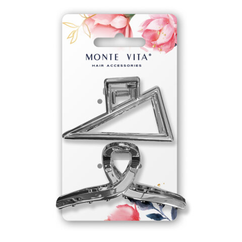 Краб для волос НАБОР 2 шт. 7см., глянцевый, серебристый MONTE VITA код 1С, 458825