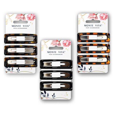 Заколки для волос, НАБОР 3 шт., 7 см, глянцевые, ассорти, MONTE VITA (МОНТЕ ВИТА), 458832