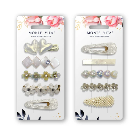 Заколки для волос НАБОР 5 шт., 6 см., АССОРТИ форм, жемчужные MONTE VITA код 1С, 458833