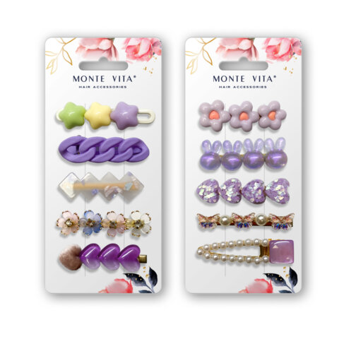 Заколки для волос НАБОР 5 шт., 6 см., АССОРТИ форм, фиолетовые MONTE VITA код 1С, 458834
