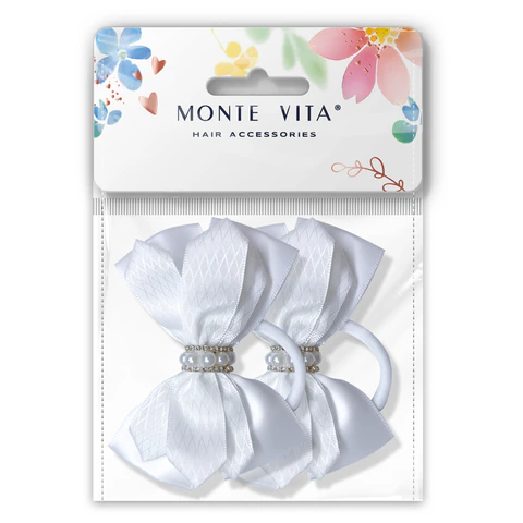 Банты для волос НАБОР 2 шт, 8*10 см, на резинке, белый MONTE VITA код 1С, 458843