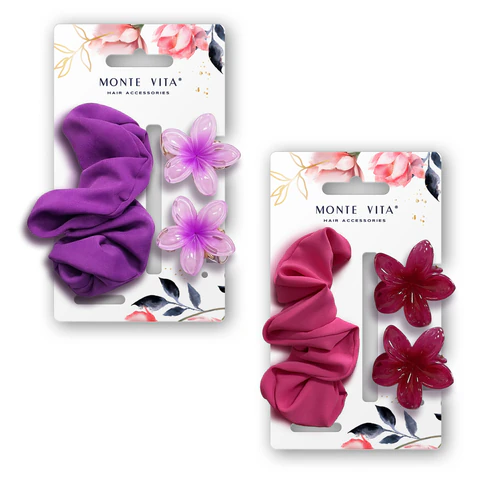 Резинка для волос (скранч 3*18 см) с крабами 4 см (2 шт) НАБОР, АССОРТИ, MONTE VITA к, 458847