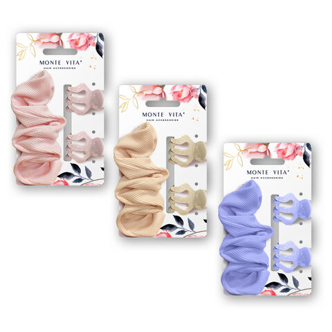 Резинка для волос (скранч 4*22 см) с крабами 2,5 см (2 шт) НАБОР, АССОРТИ, MONTE VITA, 458848