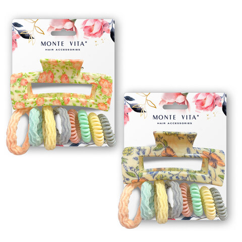 Резинки для волос (4 пружинки и 4 мягкие резинки) с крабом, НАБОР, ассорти, MONTE VITA (МОНТЕ ВИТА), 458850