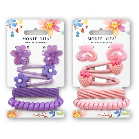 Резинки для волос (2 шт.) с крабами (2 шт.) и заколками (2 шт.), НАБОР, ассорти, MONTE VITA (МОНТЕ ВИТА), 458851