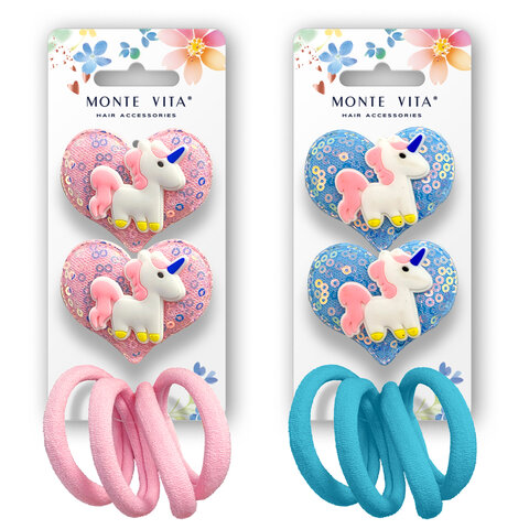 Резинки для волос (4 шт.) с заколками (2 шт.), НАБОР, ассорти, MONTE VITA (МОНТЕ ВИТА), 458852