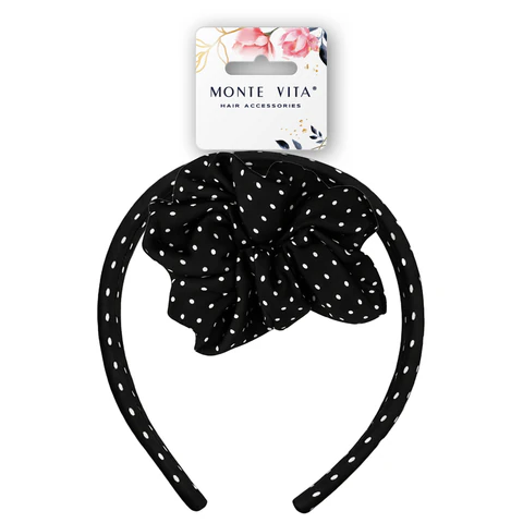 Резинка для волос (скранч) с ободком 15*13,5 см черный в горошек НАБОР, MONTE VITA ко, 458857