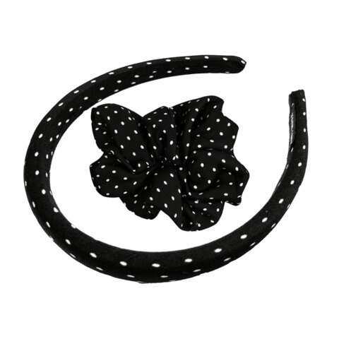 Резинка для волос (скранч) с ободком 15*13,5 см черный в горошек НАБОР, MONTE VITA ко, 458857 - фото 2
