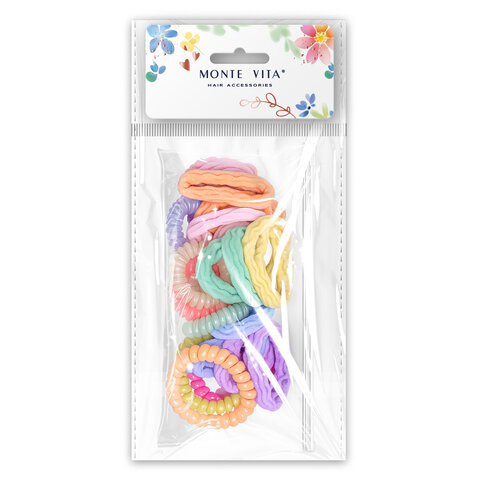 Резинки для волос (19 шт.) с зажимами (6 шт.), КОСМЕТИЧКА В ПОДАРОК, MONTE VITA (МОНТЕ ВИТА), 458862