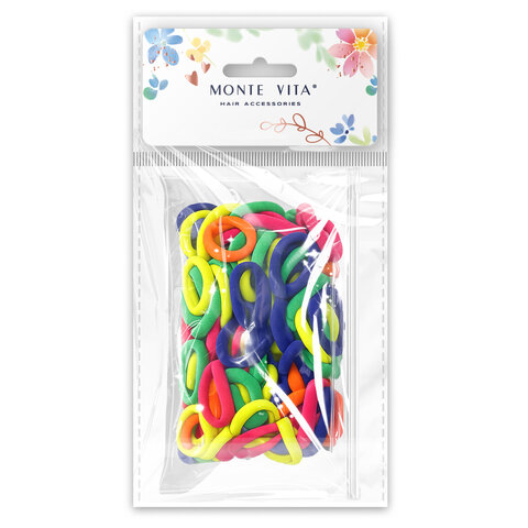 Резинки для волос НАБОР 100 шт., 3 см, яркие цвета, КОСМЕТИЧКА В ПОДАРОК, MONTE VITA (МОНТЕ ВИТА), 458869