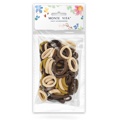 Резинки для волос НАБОР 100 шт., 3 см, бежевые/коричневые, КОСМЕТИЧКА В ПОДАРОК, MONTE VITA (МОНТЕ ВИТА), 458870