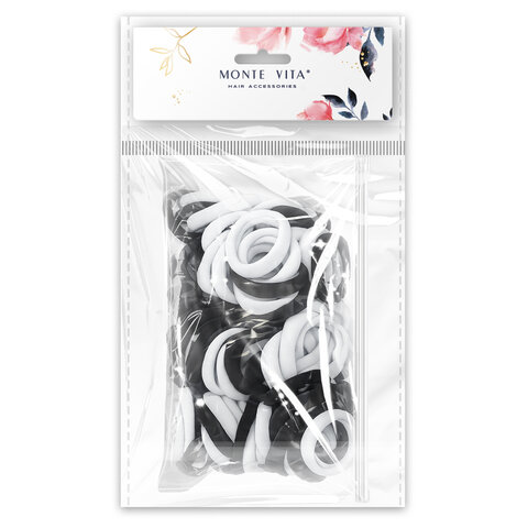 Резинки для волос НАБОР 100 шт., 4 см, черные/белые, КОСМЕТИЧКА В ПОДАРОК, MONTE VITA (МОНТЕ ВИТА), 458871