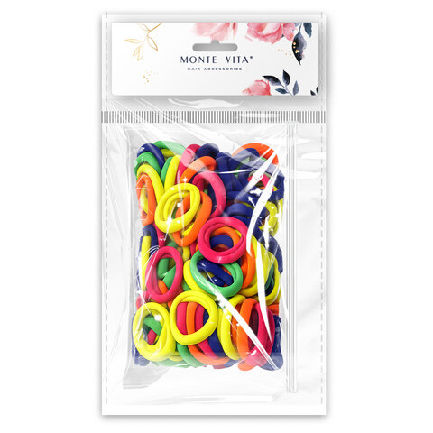 Резинки для волос НАБОР 100 шт., 4 см, яркие цвета ассорти, КОСМЕТИЧКА В ПОДАРОК, MONTE VITA (МОНТЕ ВИТА), 458872