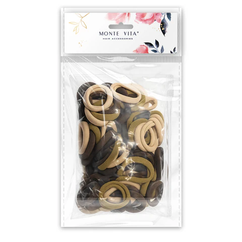 Резинки для волос НАБОР 100 шт., 4 см, бежевые/коричневые, КОСМЕТИЧКА В ПОДАРОК, MONTE VITA (МОНТЕ ВИТА), 458873