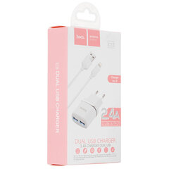 Зарядное устройство сетевое HOCO 12 Вт, 2.4 А, 2 х USB, кабель Type-C, 1 м, белый