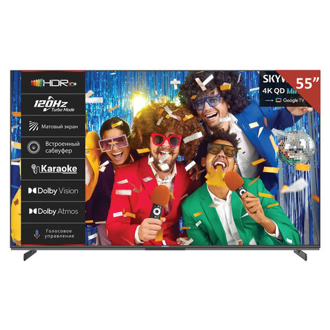 Телевизор SKYWORTH 55X85G, 55" (140 см), QD-Mini LED, 3840x2160, 4K, 16:9, Google TV, Wi-Fi, караоке, черный