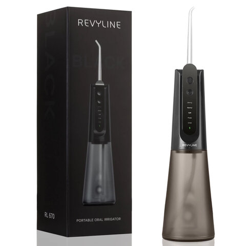 Ирригатор для полости рта REVYLINE RL 670, емкость резервуара 0,27 л, 2 насадки, черный, 9102